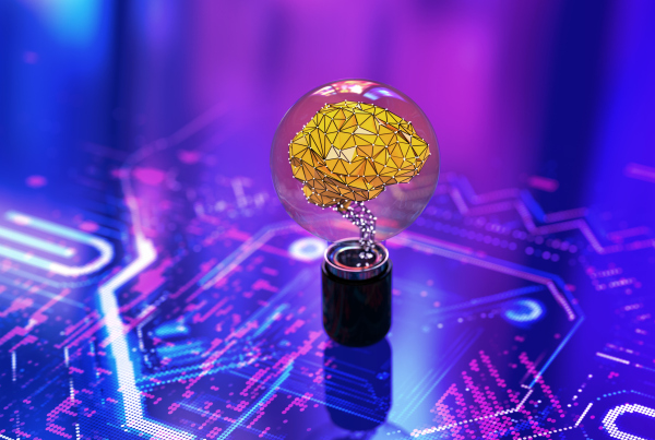 Futuristische Glühbirne als Symbolbild für Technologietrends 2024 im Finanzsektor
